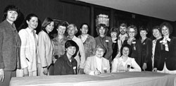 Black and white photo of BCNU members at founding convention in 1981 