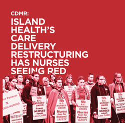Update Magazine cover image - red cover of members donning placards