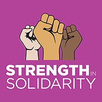 2022 Convention wordmark with Strength in Solidarity and three coloured fists 