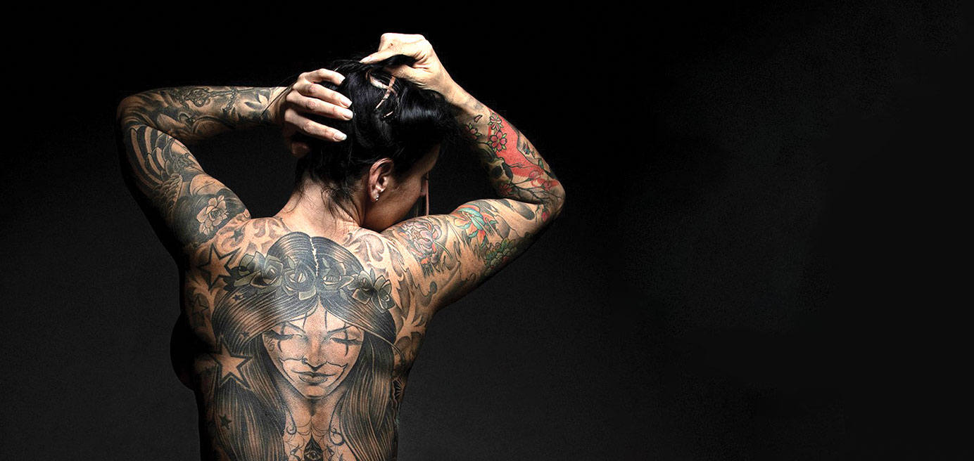 Michelle Brezden's tattooed back 