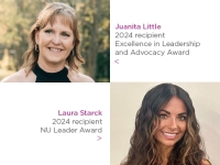 Picture of Juanita Little and Laura Starck, recipients of Excellence in Leadership and Advocacy and NU Leader Award respectively