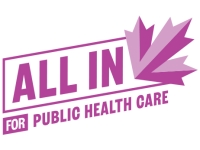 Text in berry colour saying "All in for public health care"