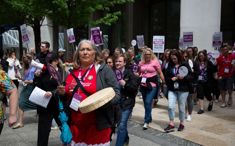 Okanagan Similkameen region’s Sherry Ridsdale participates in the convention rally.