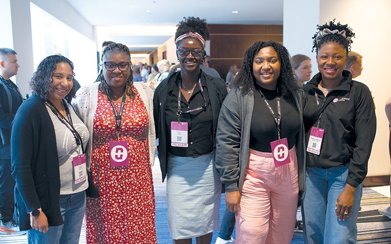 BCNU Thompson North Okanagan region member Julie Bodden, Simon Fraser region member Tracia Baston-Dottin, Fraser Valley region member Lily Osekre, Simon Fraser region member Chinenye Ugwuoke and Thompson North Okanagan region member Adigo Angela Achobo-Omajali.