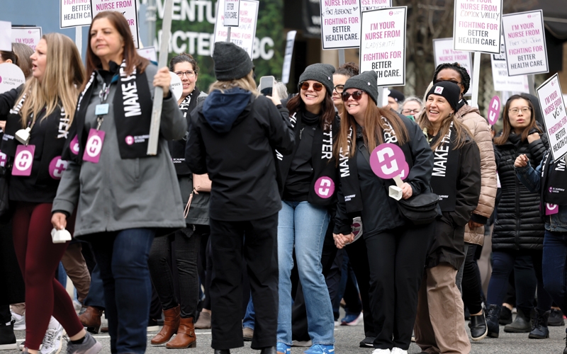 Members march in downtown Vancouver on day two of the conference. 