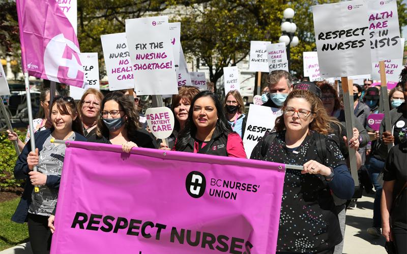 BCNU members take their message to the public in a march along Victoria’s Inner Harbour May 10.