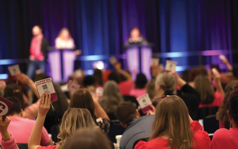 Delegates vote to approve the conference agenda. 