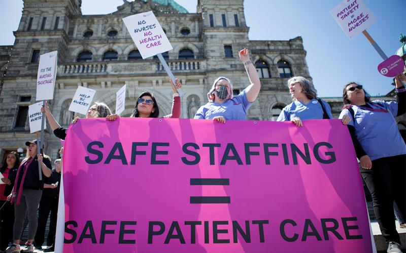 BCNU members take their message to the steps of the provincial legislature May 10.