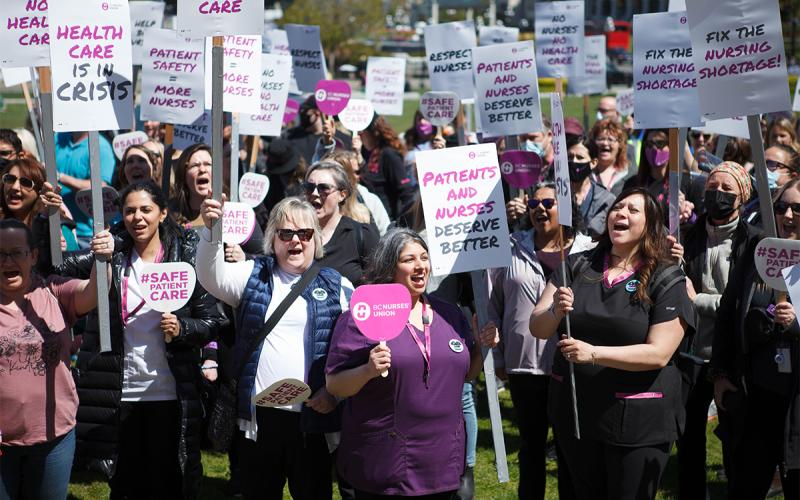 BCNU members take their message to the steps of the provincial legislature May 10.