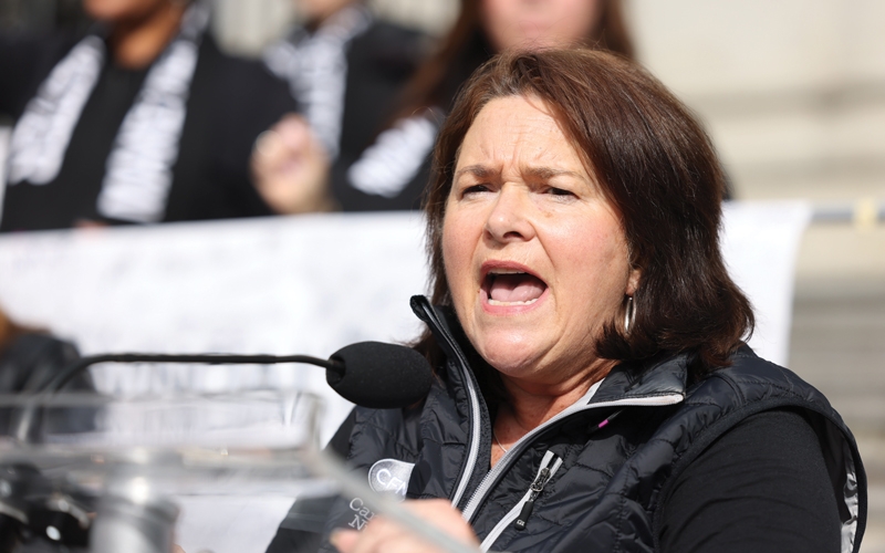 CFNU President Linda Silas speaks at the rally. 