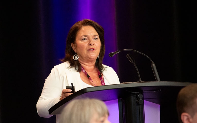 CFNU President Linda Silas addresses delegates on opening day of convention.