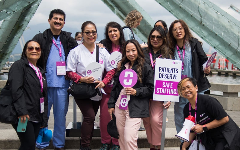 BCNU Central Vancouver region members at Jack Poole Plaza