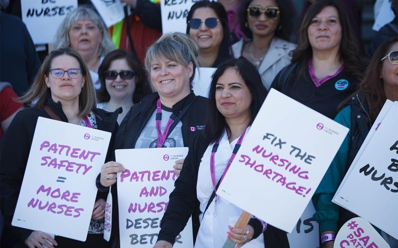 BCNU members take their message to the steps of the provincial legislature May 10.