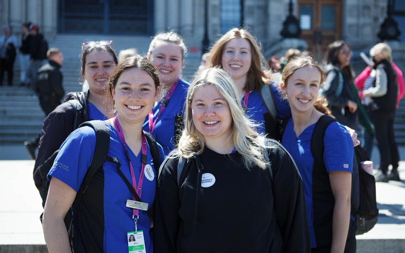 Nursing students attend BCNU rally at the provincial legislature May 10.