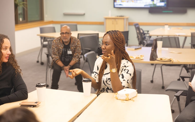 SHARED EXPERIENCES BCNU Central Vancouver region member Stacy Aduful (right) and BCNU director of diversity, equity and inclusion hanif karim.