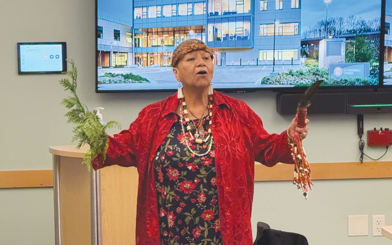 TRUTH AND RECONCILIATION BCNU members and Indigenous Leadership Circle (ILC) representatives discuss barriers to implementing the Truth and Reconciliation Commission of Canada’s Calls to Action. Elder Dr. Roberta Price opens with a traditional welcome.