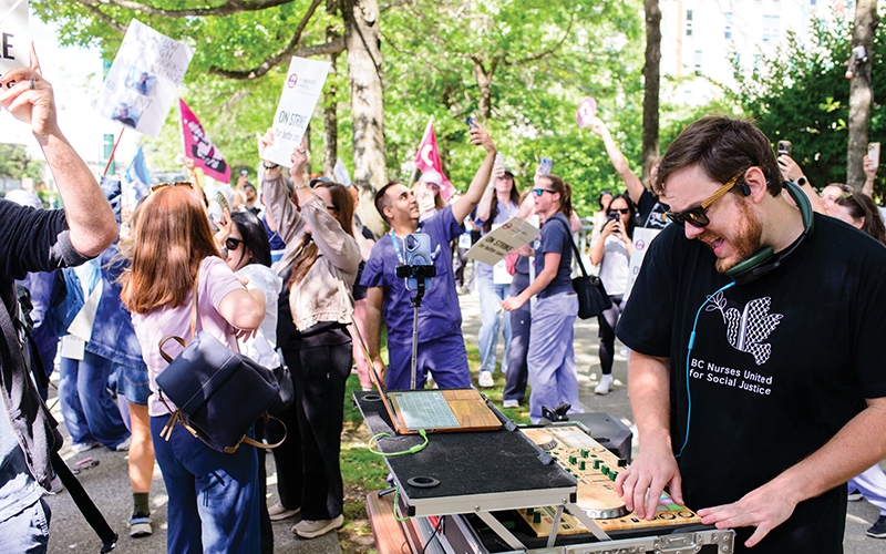 A party atmosphere kept picketers moving at the Vancouver General Hospital picket line on July 8.
